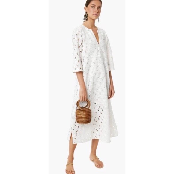 Tuckernuck Women's V-Neck Lace Jamie Midi Dress size 2xl White Floral Eyelet - Picture 1 of 7